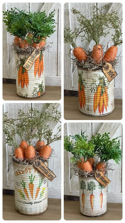 Diy Tin Can Projects Craft Ideas, Diy Easter Carrots, Easter Carrots Decoration, Primitive Easter, Easter Wood Crafts, Tin Can Art, Easter Napkins, Easter Spring Decor, Easter Craft Decorations