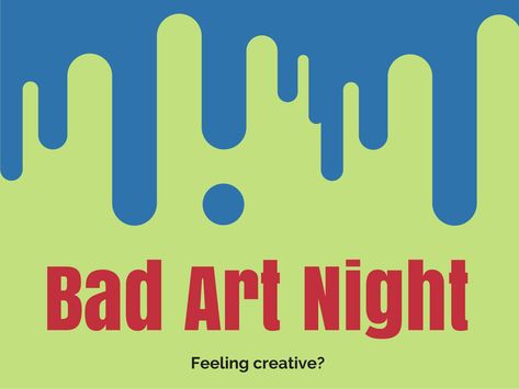 Bad Art Night: Library Program Outline – Ontarian Librarian Library Games For Middle School, Teen Center Ideas, Adult Library Programs, Library Programs For Adults, Bad Art Night, Teen Library Programs, Night Library, Passive Programs, Library Programming