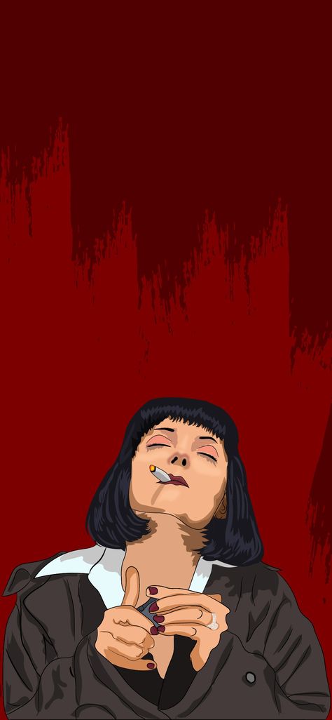 Illustration art. Smoking scene of mia wallance in movie Pulp Fiction directed by Quentin Trantino.  #wallpaper #illustrator #movie #smoking Pulp Fiction Art Wallpaper, Pulp Fiction Art Illustration, Cinema Art Illustration, Movie Art Wallpaper, Pulp Fiction Wallpaper, Pulp Fiction Tattoo, Uma Thurman Pulp Fiction, Pulp Fiction Comics, Movie Illustration