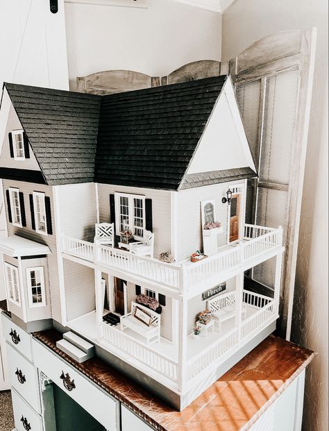 Modern Farmhouse Dollhouse Exterior, Victoria's Farmhouse Dollhouse Exterior, Modern Dolls House Exterior, Victorian Farmhouse Dollhouse, Victoria's Farmhouse Dollhouse Interior, Victoria Farmhouse Dollhouse, Dollhouse Renovation Diy, Victoria's Farmhouse Dollhouse, Modern Farmhouse Dollhouse