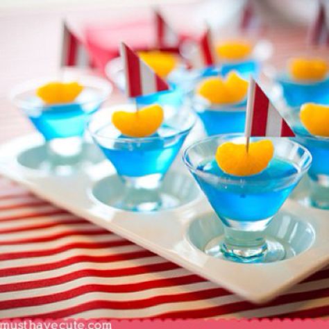 I made these for a girlfriends nautical baby boy shower... So easy and so cute... Brought them over on my cupcake stand... Nautical Theme Bridal Shower, Boy Shower Themes, Blue Jello, Boy Baby Shower Ideas, Nautical Birthday, Party Hostess, Fishing Birthday, Fruit Cups, Nautical Baby Shower