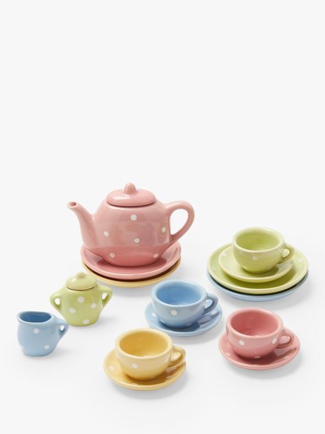 John Lewis & Partners 15 Piece Toy China Tea Set Play Tea Set, Fine China Set, Childrens Tea Sets, Toy Tea Set, Hosting Friends, Mini Tea Set, Tea Party Setting, Imaginary Play, Ceramic Tea Set