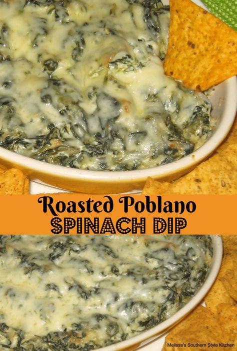 Roasted Poblano Spinach Dip #spinach #dip #appetizers #spinachdip #poblanos #recipe #food #football #munchies Spicy Dip Recipes, Poblano Recipes, Roasted Poblano, Snack Dip, Game Day Snacks, Stuffed Poblano Peppers, Spinach Recipes, Spinach Dip, Incredible Recipes