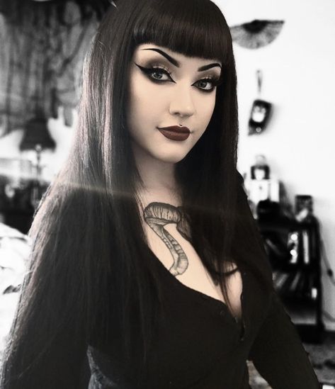 Vamp Bangs, Goth Glamour, Ombre Powder Brows, Goth Gifts, Powder Brows, How To Impress, Gothic Hairstyles, Goth Glam, Goth Hair