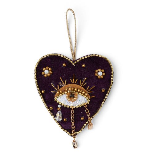 5" Christmas Purple Heart Pillow Ornament by Place & Time | JOANN Whimsigoth Christmas Decor, Christmas Ornament Handmade, Felt And Bead Ornaments, Sacred Heart Ornament, Handmade Fabric Ornaments, Diy Heart Ornaments, Hand Stitched Ornaments, Beaded Embroidery Ornaments, Boho Eclectic Christmas Decor