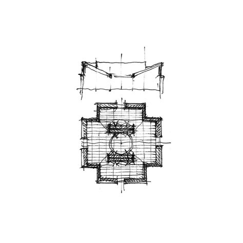 Today’s post is super simple: square house with notched out corners and a circular impluvium in the center. Hints of Louis I. Kahn’s Goldenberg Residence prevail, set against Mies-ian … Louis Kahn Sketch, Louis Kahn, Office Plan, Square, Sketch Book, How To Plan