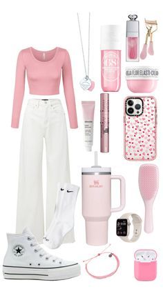 Fashion: #fashion, #style, #outfitinspiration, #beauty Coquette Bday Outfit, Pale Pink Outfits For Women, B Day Fits, Powder Pink Outfit, Hot Pink Skirt Outfit Ideas, Pink Outfit Collage, Cute Pink Outfits Casual, Cocette Aesthetic Outfits, Girly Spring Outfits