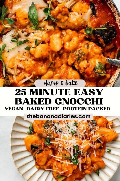 Vegan Baked Gnocchi, Vegan Gnocchi Recipes, Dump And Bake Dinner, Vegan Potato Gnocchi, Pasta Salad Vegan, Lasagna Vegan, Vegan Gnocchi, Banana Diaries, Bake Dinner