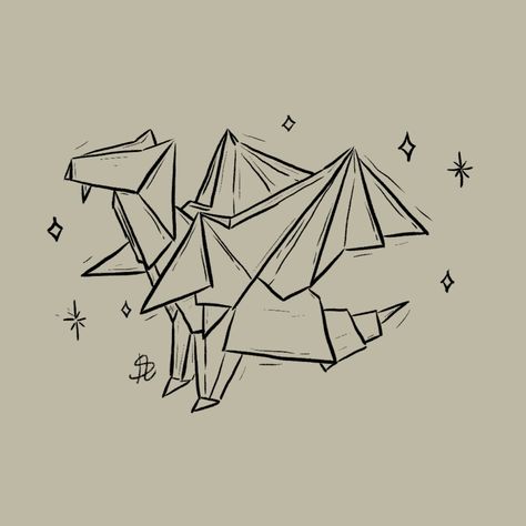 Origami Dragon Drawing, Origami Dragon Tattoo, Origami Tattoos, Origami Drawing, Geometric Dragon, Cousin Tattoos, Origami Tattoo, Crane Tattoo, Tiny Tats