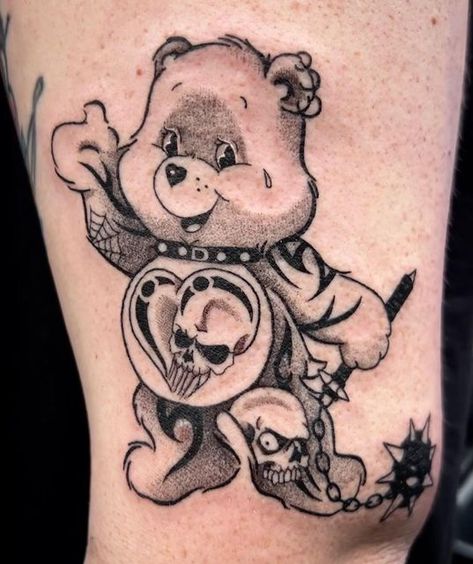 Goth Care Bear Tattoo, Carebares Tattoo, Creepy Teddy Bear Tattoo, Evil Teddy Bear Tattoo, Carebears Tattoos, Care Bear Tattoo, Scare Bears, Care Bear Tattoos, Emo Tattoos