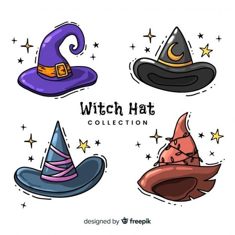 Lovely hand drawn witch hat collection | Free Vector #Freepik #freevector #party #halloween #hand #woman Hat Illustration, Witches Hats, Witch Drawing, Witch Tattoo, Witches Hat, Halloween Illustration, Halloween Drawings, Hat Collection, Arte Inspo