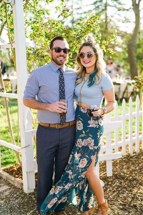 Wedding Guest Outfit For Men, Casual Backyard Wedding Guest Outfit, Summer Casual Wedding Men, Summer Wedding Couple Outfits Guest, Wedding Guest Couples Outfit, Outdoor Summer Wedding Outfit Guest Men, Wedding Floral Shirt, Summer Casual Wedding, Dressy Casual Wedding Attire Men