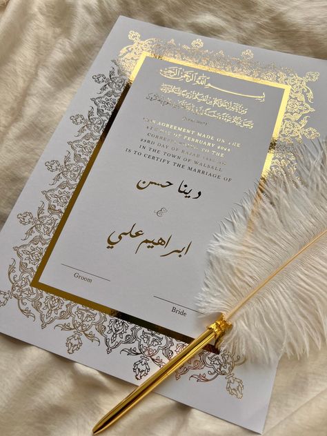 Wedding Preparation Photos, Feather Pens, Nikkah Nama, Nikkah Certificate, Wedding Contract, Muslim Marriage, Marriage Inspiration, Photo Frame Wallpaper, Black Tissue Paper