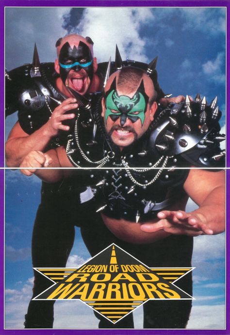 The Road Warriors Fold-Out Poster - NWA Wrestling Wrap-Up [June 1989] A sneak peek of a thing I’ll have available tomorrow - I’ve scanned in the entirety of this NWA magazine and will have it ready for people to download tomorrow night during WWE RAW. Road Warriors Wrestling, Awa Wrestling, Nwa Wrestling, Wrestling Photos, Male Wrestlers, Wwf Superstars, Vintage Wrestling, The Road Warriors, Wrestling Posters