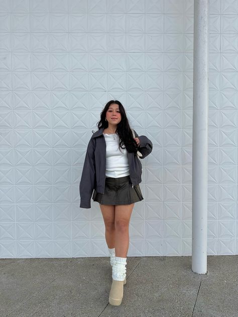 Mini skirt, uggs, platform uggs, gray jacket, neutral fit, spring fit Uggs Platform, Platform Uggs, Uggs Outfit, Spring Fits, Gray Jacket, Mini Skirt, Mini Skirts, Skirt, Grey