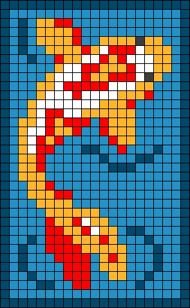 Pixel Art 20x20 Grid, Pixel Crochet Pattern Charts Aesthetic, Cross Stitch Pixel Art, Simple Crochet Tapestry, Pixel Art Tapestry, Pixel Art Templates Easy, Pixel Art Koi Fish, Perler Bead Koi Fish, Alpha Patterns Simple