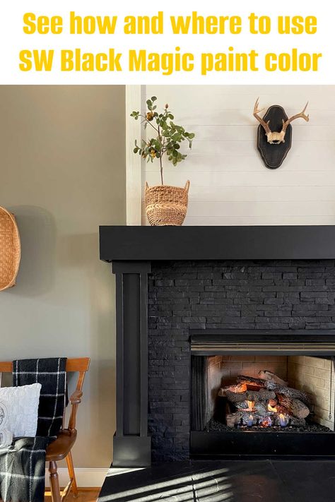 Black Fireplace Paint Color, Black Magic Paint Sherwin Williams, Warm Black Paint Color, Sw Black Magic, Black Magic Sherwin Williams, Sherwin Williams Black Magic, Black Magic Paint, Sherwin Williams Black, Zyla Colors