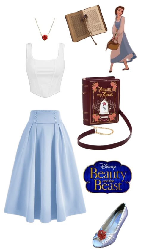 Belle inspired outfit Beauty And The Beast Outfit Casual, Lumiere Beauty And The Beast Costume, Bell Princess Costume, Bell Inspired Outfit Disney, Outfits Inspired By Disney Princesses, Beauty And The Beast Outfit Ideas, Beauty And The Beast Inspired Outfits, Belle Disney Bound, Modern Belle Outfits