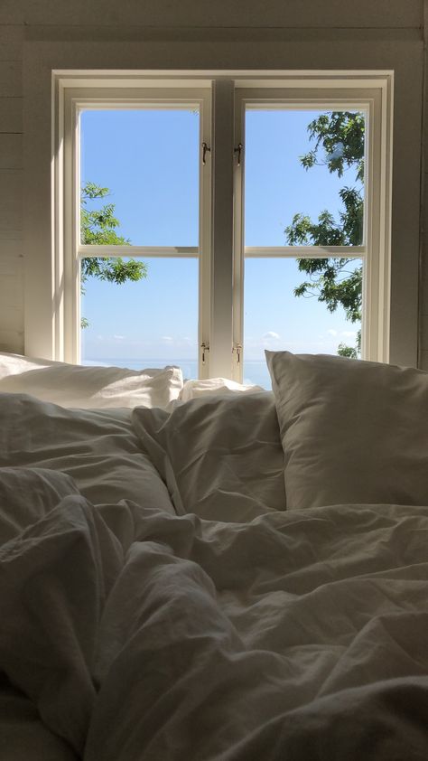 Bedroom By The Window, Beds By Windows, Bedroom With A Lot Of Windows, Room With A View Aesthetic, Bed By Window, Windows In Bedroom, Bedroom Window View, Bedding Amazon, Soft Dreamy Aesthetic