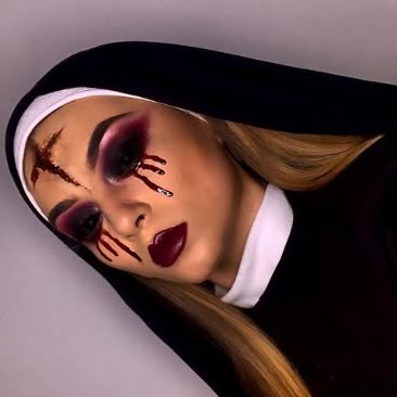 Scary Nun Halloween Makeup, Evil Nun Makeup Halloween, Spooky Nun Makeup, Dead Nun Makeup, Possessed Nun Makeup, Halloween Nun Costume Makeup, Creepy Nun Makeup, Evil Nun Makeup, Nun Costume Makeup