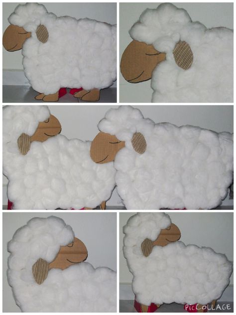 Christmas 2008 - Made these sheep from cardboard and cotton wool as props for a Christmas story skit. They are about 45cm x 60cm. Sheep Props For Play, Christmas Play Props Nativity, Nativity Animals Diy, Cardboard Sheep Prop, Christmas Sheep Craft, Sheep Cardboard, Christmas Play Props, Nativity Props, Sheep Diy