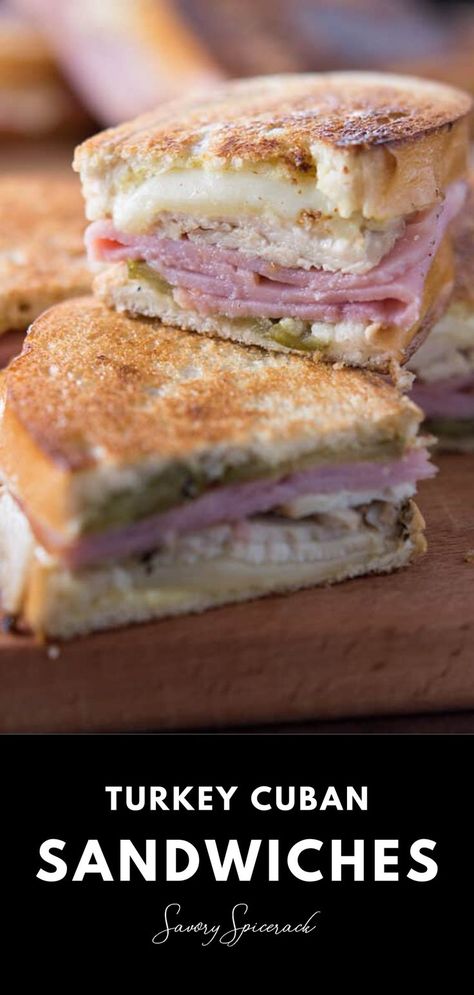 Turkey Cuban Sandwiches Cuban Sandwiches, Cubano Sandwich, Cuban Bread, Types Of Sandwiches, Holiday Turkey, Cuban Sandwich, Sandwich Fillings, Leftover Ham, Grilled Sandwich