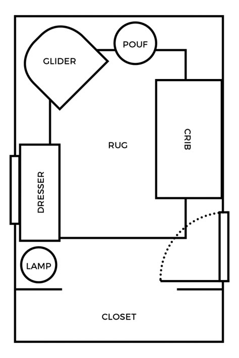 Small Nursery Layout & 3-D Room Mockup Small Nursery Playroom Combo, Square Room Nursery Layout, Simple Nursery Layout, Rectangle Nursery Layout, Small Square Nursery Layout, North Facing Nursery, Nursery Room Layout Ideas, Square Nursery Layout, Crib Placement In Nursery