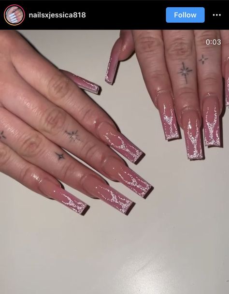 pink nude french tip flames glitter sparkle Sparkle Flame Nails, French Tips With Flames, Baddie Nails Acrylic Pink Glitter, French Baddie Nails, Flame Tip Nails, Flame French Tip Nails, French Nails Glitter Sparkle, Glitter French Tips Acrylics, Pink Sparkle French Tip Nails