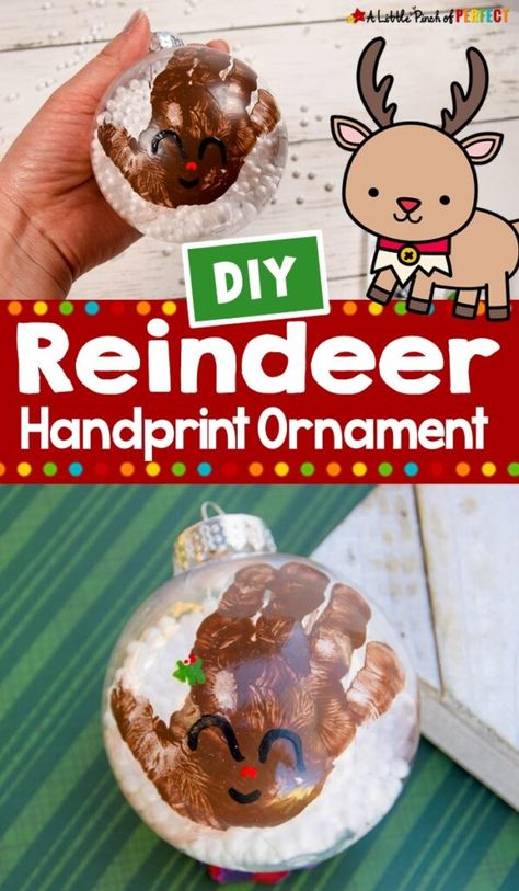 Reindeer Handprint Ornament Christmas Craft - Handprint Reindeer Ornament, Handprint Reindeer, Reindeer Crafts, Reindeer Handprint, Room Crafts, Infant Room, Handprint Ornaments, Ornaments To Make, Reindeer Craft