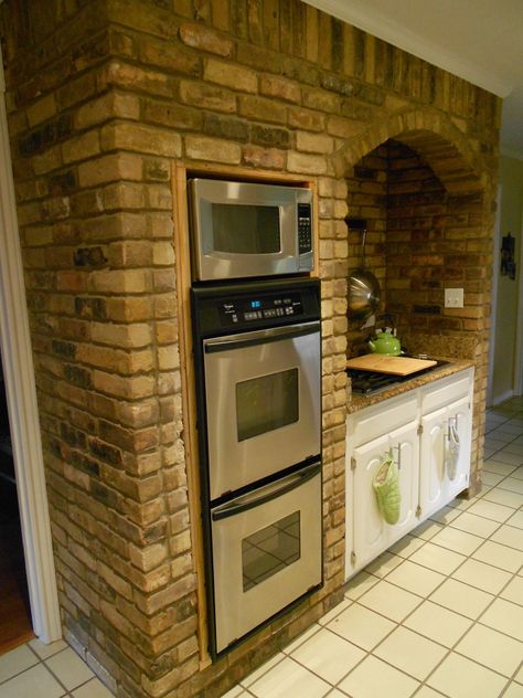 Brick Kitchen Stove Surround, Brick Arch Kitchen Stove, Stove In Wall Kitchen, Brick Oven In Kitchen, Brick Around Oven In Kitchen, Brick Around Stove In Kitchen, Brick Arch Over Kitchen Stove, Brick Stove Surround Kitchen, Brick Oven Kitchen