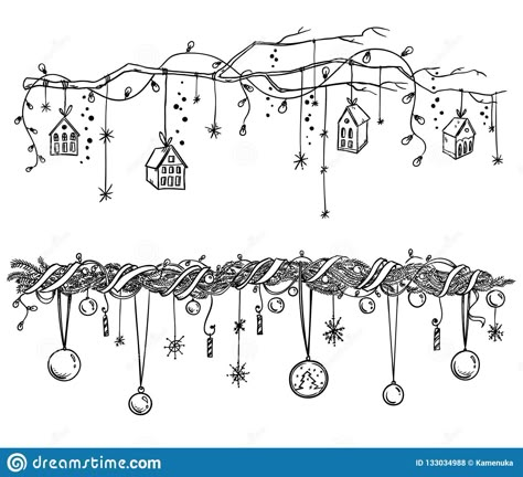 Garlands and lights vector illustration Christmas Lights Drawing, New Year Doodle, Sketch Christmas, Christmas Window Painting, New Year Decorations, Pumpkin Vector, Wreath Drawing, Christmas Doodles, Christmas Card Art