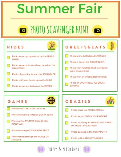 County Fair Photo Scavenger Hunt Free Printable - Preppy & Periwinkle County Fair Scavenger Hunt, State Fair Scavenger Hunt, County Fair Exhibit Ideas, Fair Scavenger Hunt, To Do Checklist, Photo Scavenger Hunt, Photo A Day Challenge, Summer Fair, Scavenger Hunt For Kids