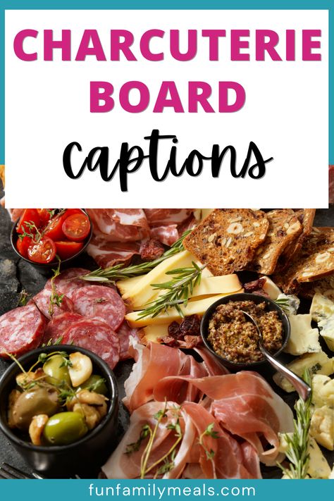 Charcuterie seems to be everywhere these days! This collection of charcuterie board captions is perfect for your next Instagram post, or to write on cute signs at your next party. Charcuterie Quotes Food, Charcuterie Sayings Funny, Charcuterie Board Puns, Cute Charcuterie Board Sayings, Charcuterie Board Captions, Charcuterie Party Invitations, Charcuterie Board Names, Funny Charcuterie Board Sayings, Charcuterie Sayings