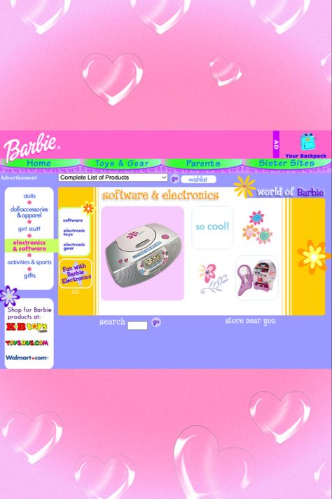 #barbie #mattel #y2k #website #webcore #catalog Portfolio Website Aesthetic, Y2k Website Template, Y2k Website Design Inspiration, Bratz Website, Neocities Layouts, Y2k Website Design, 2000s Website, Y2k Website, Y2k Ideas