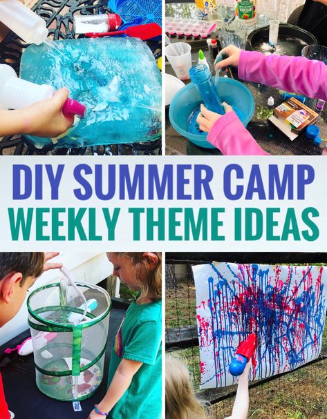 Summer Camp Activities For Kids, Camp Activities For Kids, Diy Summer Camp, Summer Camp Ideas, Preschool Summer Camp, Summer Camp At Home, Camp At Home, Weekly Themes, Summer Camp Themes