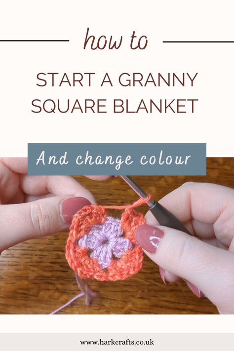 Granny Square Changing Colors, Starting A Granny Square, Granny Square Blanket 2 Colors, Granny Square Color Change, 5 Color Granny Square, How To Change Colors In Crochet Granny Squares, How To Change Color In Granny Square, How To Change Colours When Crocheting, How To Start A Granny Square