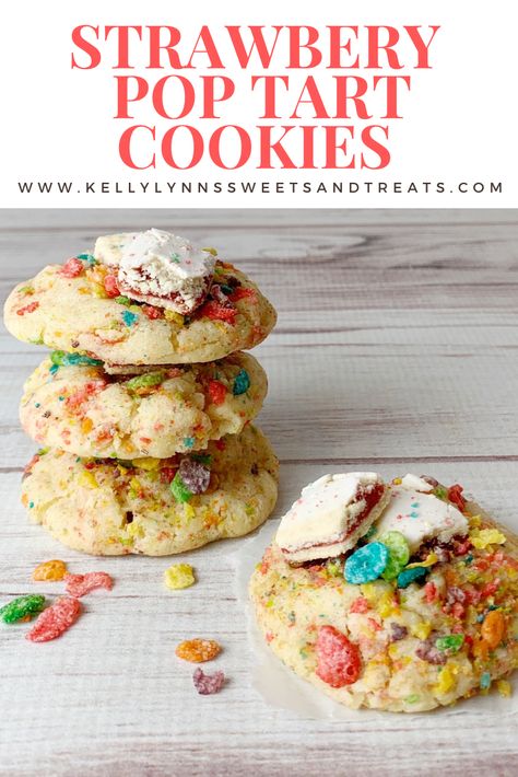 Strawberry Pop-Tart Cookies - Kelly Lynn's Sweets and Treats Strawberry Pop Tart Cookies, Deep Dish Cookies, Deep Dish Cookie, Leftover Strawberries, Soft Sugar Cookie Recipe, Strawberry Pop Tart, Spring Baking, Cookie Business, Soft Sugar Cookies