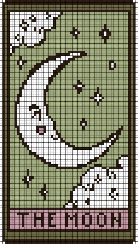 Tapestry Charts Crochet, Pixel Art Pattern Cottagecore, Moon Craft Ideas, Grid Design Crochet, Cottagecore Crochet Tapestry, Celestial Cross Stitch Patterns, Tarot Card Crochet Tapestry Pattern, Easy Crochet Graph, Crochet Grids Patterns