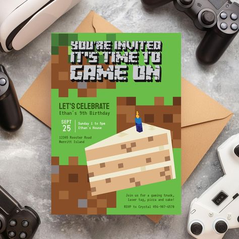 Now available in Print or as an Instant Download from "Pixelated Gaming Birthday Party" collection on the TEB Zazzle store. Link in the Bio. #gamingbirthday #boybirthday #gamingparty #gaminginvitation #zazzlemade #boysbirthdayparty #teenbirthday #digitalinvitation #digitalinvitations Minecraft Birthday Party Invitations, Gaming Birthday Party, Minecraft Invitations, Minecraft Birthday Invitations, Gaming Birthday, Cake Illustration, Minecraft Birthday Party, Birthday Themes For Boys, School Supplies Shopping