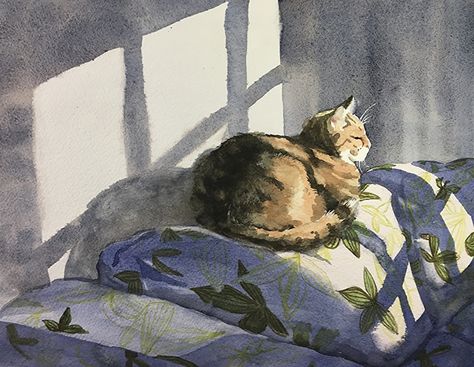 Afternoon Sun Bathing by Annie Haines Watercolor ~ 11 inches x 14 inches Farm Scenes, Arte Peculiar, Afternoon Sun, Quilt Art, Cat Artwork, Watercolor Cat, Animal Painting, Arte Sketchbook, Cats Illustration