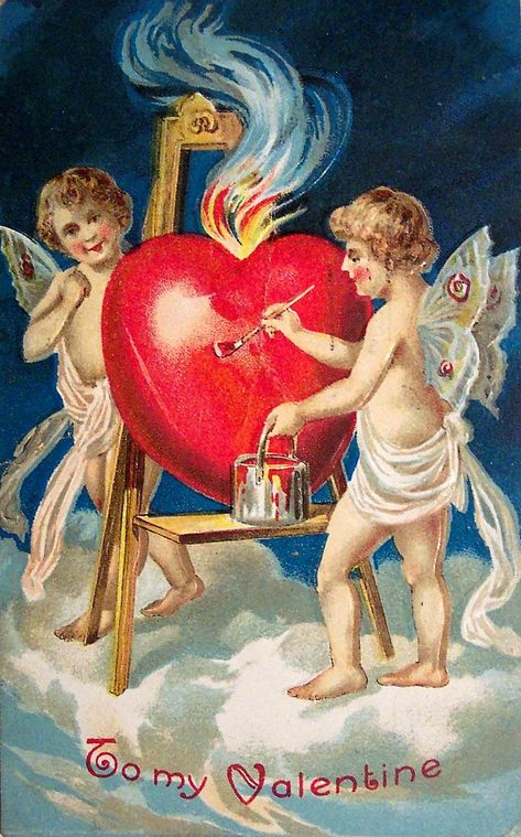 Cherub Illustration Vintage, Old Valentines Cards, Retro Valentine Cards, Vintage Cupid, Valentines Day History, Valentine History, Victorian Valentines, Valentine Cupid, Valentine Postcards