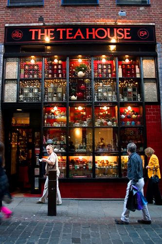 The Tea House in Covent Garden, London.  Just the display makes you want to walk in and browse even if you aren't a tea drinker!  ASPEN CREEK TRAVEL - karen@aspencreektravel.com Crowded Street, Convent Garden, Garden Station, Tea Merchant, Tea Display, Tea Shops, Living In London, Tea Rooms, Shop Fronts