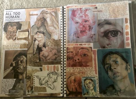 Lucien Freud Artist Research Page, Francis Bacon Artist Research, Jenny Saville Artist Research Page, Artist To Research, A Level Artists, Visual Research Sketchbooks, Jenny Saville Sketchbook, Ap Art Sketchbook Pages, Jenny Saville Artist Research