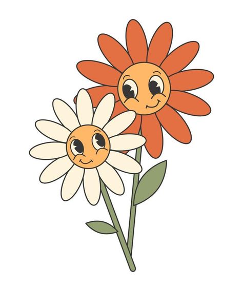 Retro groovy valentines day sticker. Cute and funny flower characters. 70s 60s cartoon aesthetics 60s Aesthetic Art, 60s Cartoons, Groovy Valentines, Cute Flower Drawing, 70s Cartoons, Flower Graphic Design, Procreate Ipad Art, Hippie Flowers, Cartoon Flowers