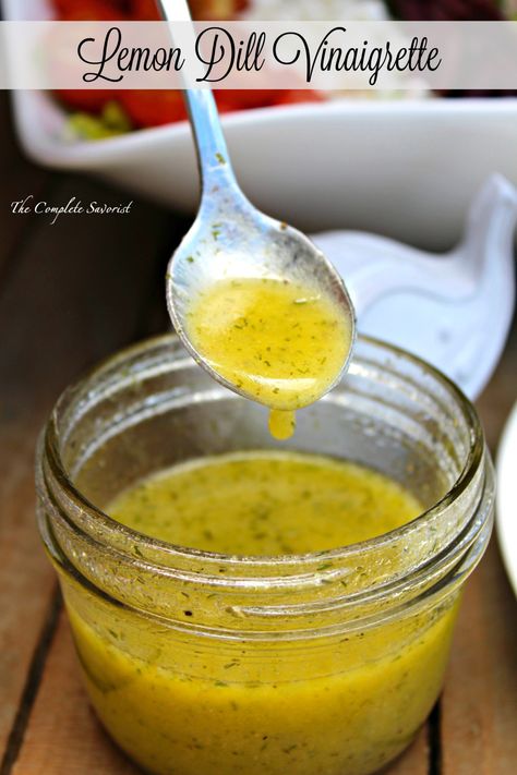 Lemon Dill Vinaigrette ~ Fresh and light, lemon dill vinaigrette is the perfect dressing for any salad with its herbaceous and citrus notes ~ The Complete Savorist Dill Salad Dressing Recipe, Dill Dressing Recipe, Dill Salad Dressing, Dill Vinaigrette, Dill Salad, Vinaigrette Dressing Recipe, Lemon Salad, Dill Dressing, Salad Dressing Recipes Homemade