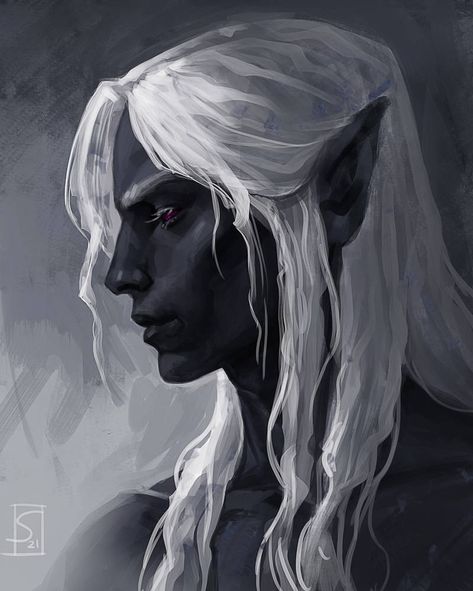 Drow Art, Mroczny Elf, Drow Male, Drizzt Do Urden, Half Drow, Elf Drawings, Male Elf, Dark Elves, Elf Characters