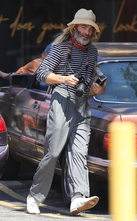 Chris Pine Style, Long Hair And Beard, Red Hair Looks, Look At Her Now, Men Fashion Photoshoot, Hot Pink Hair, Grey Hair Men, My Favorite Human, Tom Selleck