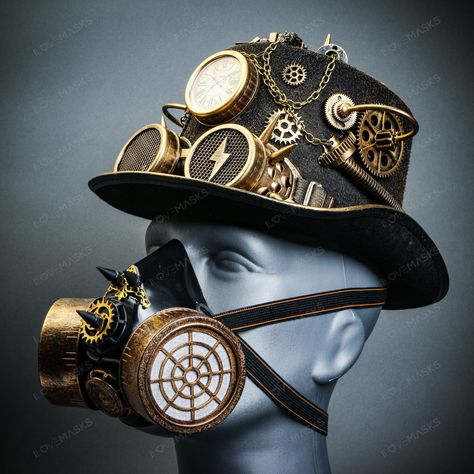 Introducing The Ultimate Steampunk Costume Accessory - The Breathtakingly Beautiful Set Of Steampunk Respirator Gas Mask And Top Hat! Perfectly Crafted To Match Each Other, This Set Is The Ultimate Choice For Anyone Looking To Make A Statement At Their Next Halloween Party, Burning Man Event, Or Steampunk Gathering. The Steampunk Respirator Gas Mask Is A True Work Of Art, Featuring Intricate Details And A Stunning Design That Will Leave Everyone In Awe. Made From High-Quality Materials, And Hand Robot Mask, Mad Hatter Top Hat, Halloween Steampunk, Steampunk Party, Steampunk Top, Party Face Masks, Steampunk Mask, Steampunk Top Hat, Steampunk Halloween