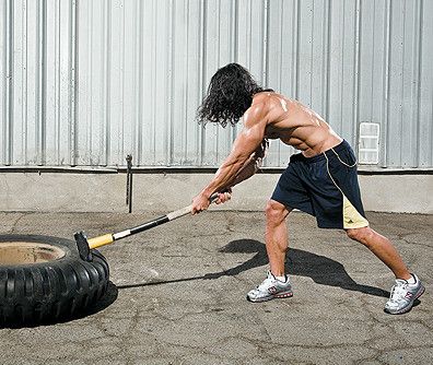 Sledgehammer Training - Men's Journal Sledgehammer Workout, Mens Full Body Workout, Tire Workout, Lose Love Handles, Gym Photoshoot, Tractor Tire, Fitness Photoshoot, Just For Men, Outdoor Gym