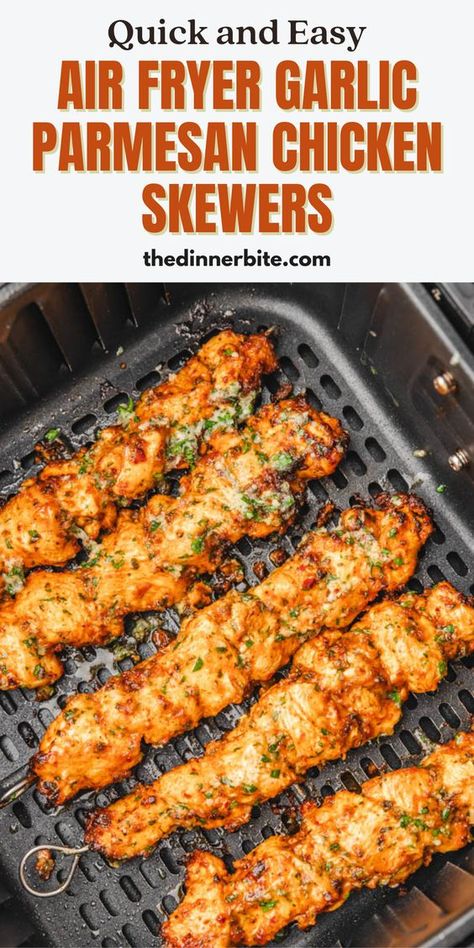 Looking for an unbeatable snack or meal solution? Try our Quick and Easy Air Fryer Garlic Parmesan Chicken Skewers! 🤤 These tasty bites pack a flavorful punch that's sure to please the whole family. Perfect for game night or a weeknight dinner, you'll be coming back to this deliciously easy recipe again and again. 🌟 Skewer Ideas, Air Fryer Garlic Parmesan Chicken, Dinner Under 30 Minutes, Best Shepherds Pie, Air Fryer Cheat Sheet, Airfryer Meals, Garlic Parmesan Chicken Skewers, Parmesan Chicken Skewers, Chicken In Air Fryer